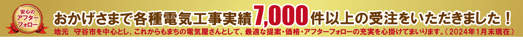 おかげさまで工事実績7,000件以上の施工実績 茨城県守谷市の電気工事店 有限会社福田電子
